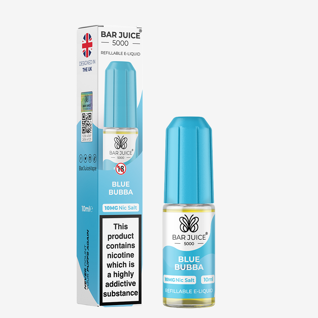 Bar Juice Blue Bubba e-liquid bottle and packaging on a white background